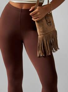 MISSGUIDED High Waisted Capri Leggings Tummy Control Shapewear Athleisure Pants Fall Winter Indoor Comfort - Brown - View 5