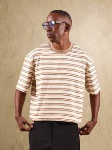 SUMWON Lässiges gestreiftes T-Shirt mit strukturiertem Rippstrick, hochwertige Kurzarm Alltagsessentials, klassisch für den Sommer - Verschiedenfarbig - Übersicht 5