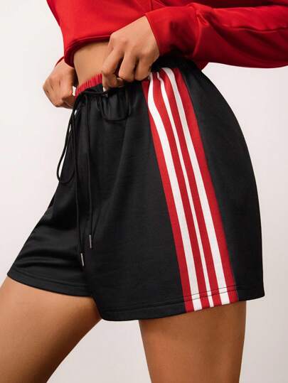 Hanevo 女士夏季条纹侧抽绳腰短裤