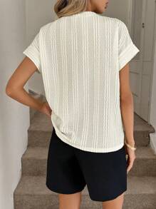 Easowa Camiseta básica de mujer de cuello redondo de manga corta con textura de rayas, top de punto casual de mujer, top de punto de mujer, top casual de negocios, estilo "Old Money" para mujer de negocios casuales, para mujer de noche/salida, tops de salida para mujer, para mujer en el aeropuerto, de vuelta al colegio, para profesoras, camisas de profesora