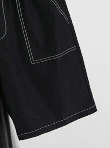 SHEIN Little Byeori 青少年男孩休闲舒适学院风简约时尚个性化字母印花短袖 Polo 衫、针织上衣和梭织短裤套装，适合春夏季、日常穿着、运动、外出、学校、聚会、节日、拍照、返校季 - 灰色 - 查看 4