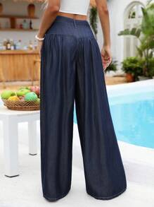 Breezaya Women's Casual Street Loose Flowy Wide Leg Jeans, Low Waist - Blue - View 2