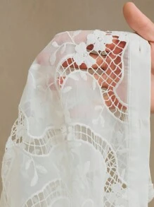 Anewsta 加大码女式法式白色蕾丝衬衫，2025年新品，高端独特设计优雅长袖上衣，夏季 - 白色 - 查看 8