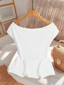 GlowEve Camiseta de mujer de un solo hombro con lazo en color liso - Blanco - Ver 2