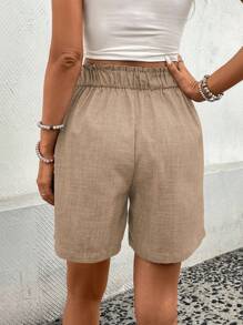EMERY ROSE Casual Solid Color Loose Shorts, Summer - Khaki - View 2