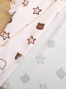 SHEIN Bộ đồ ngủ 2 món cho bé gái tuổi teen gồm áo tay ngắn cổ chữ V họa tiết gấu và quần ống rộng - Màu Khaki - Xem 3