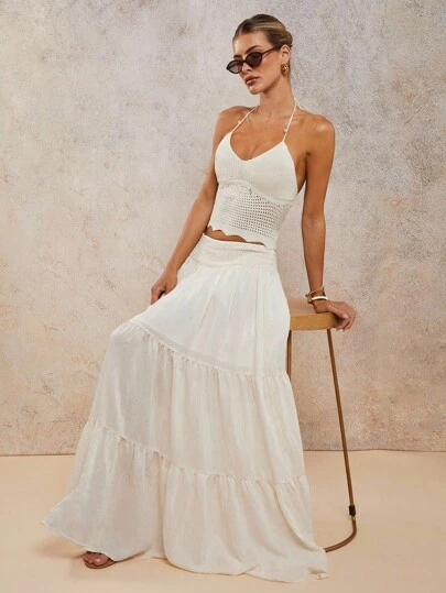 COSMINA 女士纯色荷叶边下摆休闲度假裙