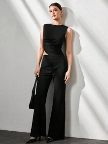 CLARA VERO Conjunto elegante de dos piezas para mujer con detalles de fruncido en color crudo