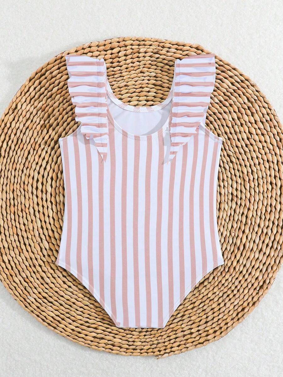 Baby Girls Casual Striped Ruffle One-Piece Swimsuit, Bathing Suits For Toddlers - Multicolor - View 1