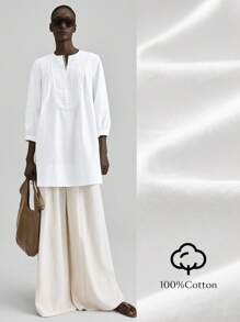 Ontre Vestido casual y elegante de mujer con cuello en V, mangas farol, ribete de volantes. Vestido minimalista y elegante color blanco corte evasé