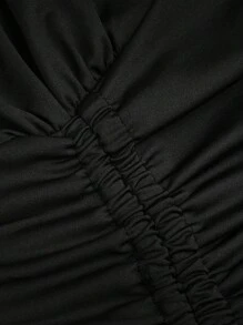 Sweetra Đầm mini thường ngày có cổ buộc chặt eo cỡ lớn viền bất đối xứng - màu đen - Xem 7