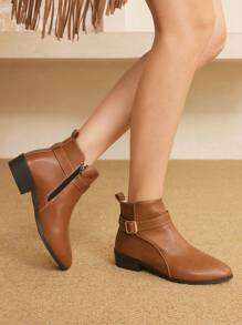 Styleloop Nuovi stivali corti da donna in stile retrò europeo e americano, con suole spesse, antiscivolo, e con rialzo