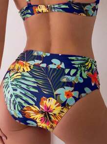 SHEIN Swim Nueva ropa interior de mujer para natación de cintura alta, shorts de bikini con estampado tropical de palmas para fitness