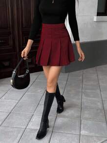 Pariaura Black & White Plaid Pleated Zipper Mini Skirt, Casual Commuter Simple College Style, Spring & Summer For Women