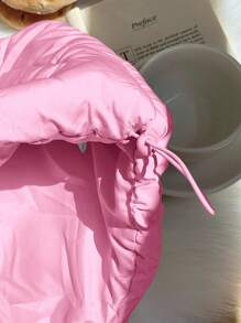 Comfortcana 女式浅粉色拉链双面纽扣灯芯绒抽绳短款背心夹克秋冬 - 淺粉色 - 查看 5
