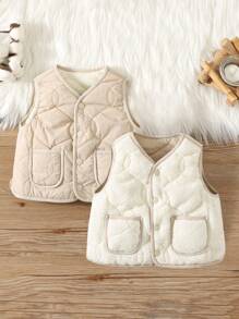 男婴休闲学院风百搭纯色羊毛双面背心夹克，适合秋冬季，居家或户外穿着