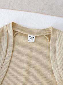 SHEIN 年轻女孩年轻女孩女孩简约设计纯色纹理面料夹克，适合日常通勤和休闲穿着 - 卡其色 - 查看 3