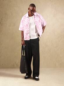 SUMWON 漩涡印花短袖拉链衬衫宽松版型复古夏日节日夏威夷街头服饰