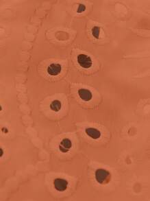 SHEIN LUNE Blusa de lino casual con cuello en V, volantes, botones, bordado y manga larga hueca para mujer - Naranja - Ver 6