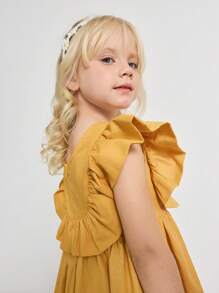 Maija Kids Maija Kids 年轻女孩 V 领荷叶边连衣裙 - 黃色 - 查看 3