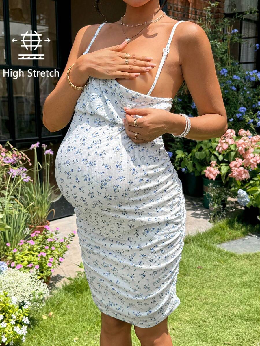 SHEIN 碎花修身孕妇/哺乳吊带裙