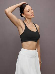 Activina Ribbed Knit Crisscross Back Crop Sports Tank Top - Black - View 7