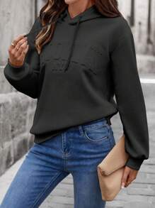 EMERY ROSE Women Casual Loose Letter Print Hoodie Sweatshirt Pullover Fall