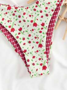 Swim Mod Ladies' Summer Beach Music Festival Ditsy Floral Patchwork Printed Halter Neck Triangle Bikini Set With High Cut Bottoms - Multicolor - View 6