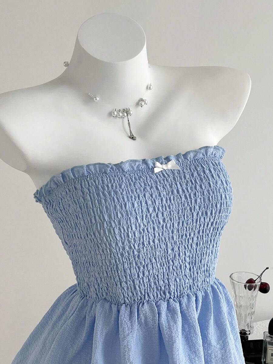 Elamini 女士休闲修身抹胸，纹理面料 - 淺藍色 - 查看 1