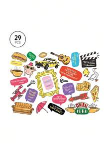 FRIENDS X SHEIN Set de 29 pegatinas con diseños de dibujos animados, diseñado para estudiantes, niños, adolescentes, mujeres y hombres