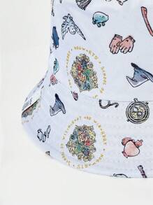 HARRY POTTER X SHEIN Wizard Element Print White Reversible Bucket Hat - White - View 4