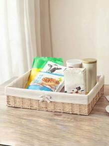 Desktop Storage Box For Cosmetics, Keys, Snacks, Table Clutter, Living Room, Entrance, Household Rattan Storage Basket, Woven Frame - apricot bow - View 10