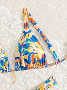 SHEIN Swim Women's Floral Print Sexy Bikini Set, Summer Beach Swimwear - Multicolor - View 3