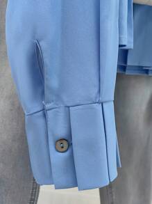 Nueva blusa de mujer con cuello con volantes, estilo francés, de manga larga y plisada