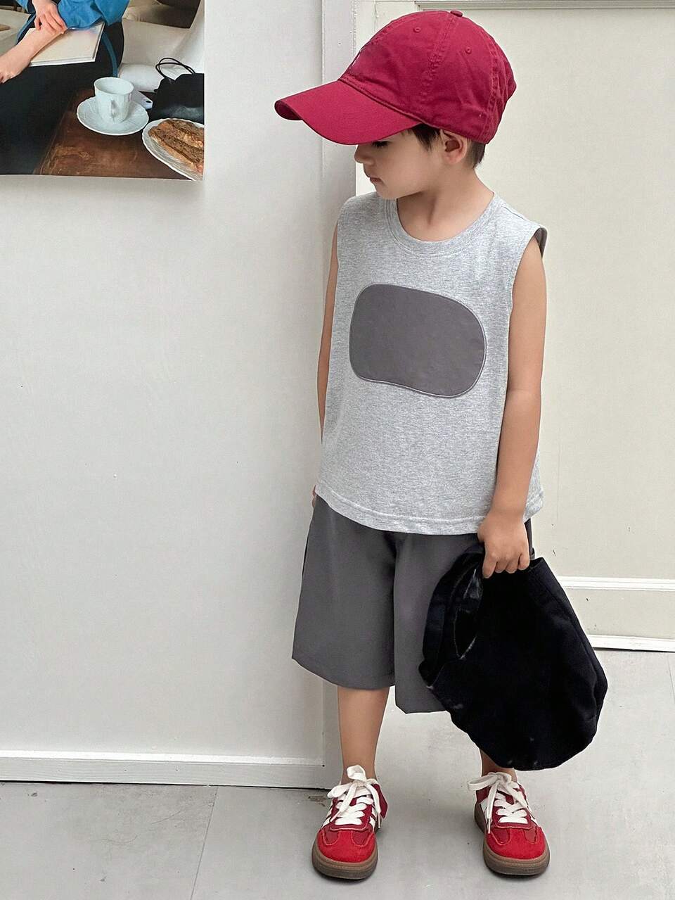 2pcs Young Boy Fall Clothes Set: Boy (Toddler) Round Neck Knitted Printed Top + Shorts
