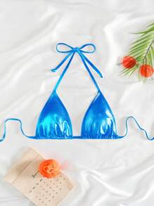 Swim Vcay Women's Solid Color Swimsuit Top, For Vacation & Beach For Summer - Blue - View 1