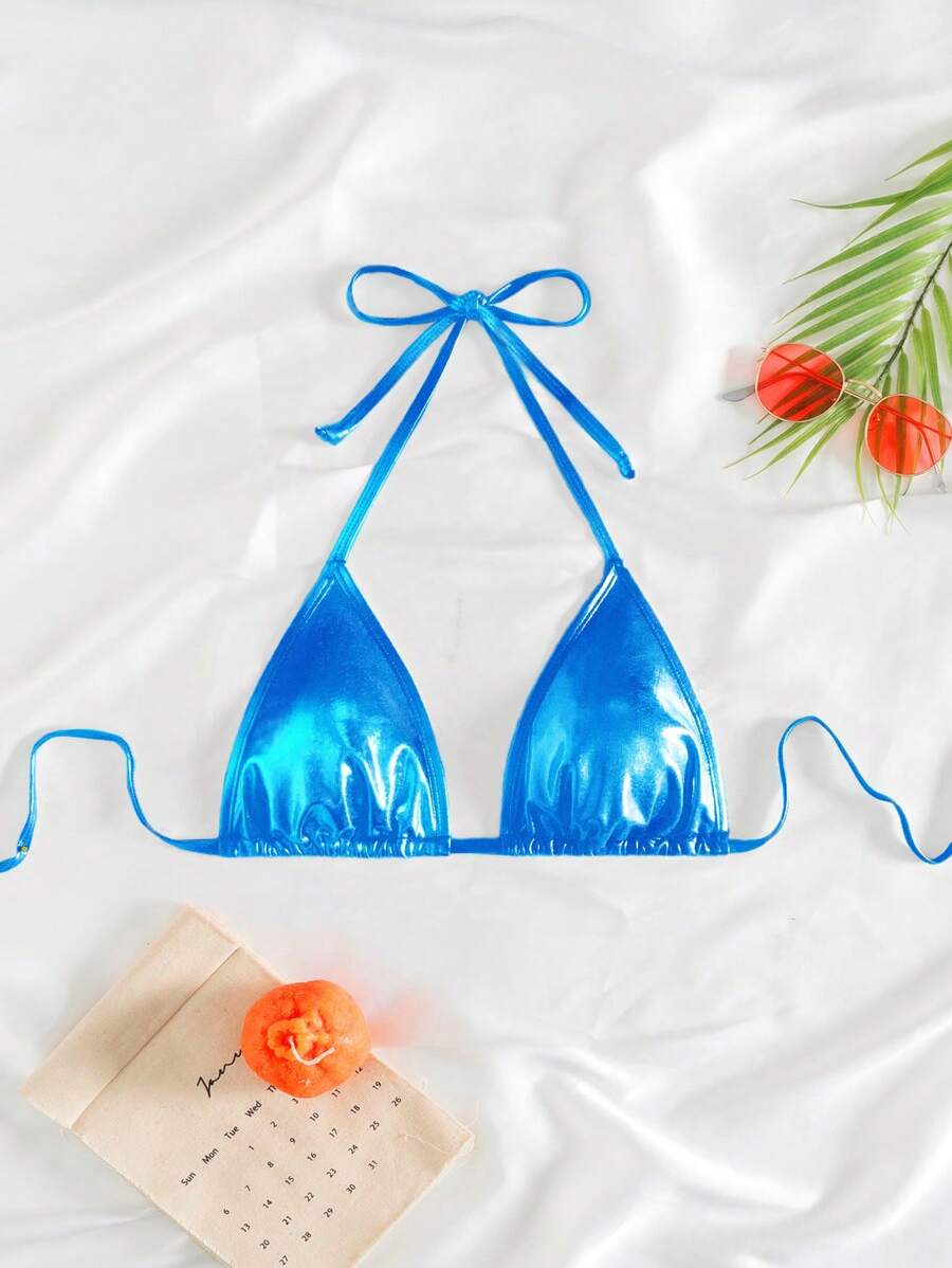 Swim Vcay Women's Solid Color Swimsuit Top, For Vacation & Beach For Summer - Blue - View 1