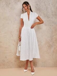 COSMINA Váy xếp ly hoa Jacquard thanh lịch cho nữ, thích hợp cho ngày lễ - trắng - Xem 3