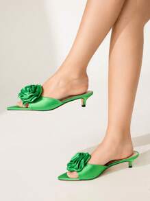 CUCCOO CHICEST Sandale damă cu toc înalt, elegante, romantice, din satin verde, cu vârful ascuțit și flori de trandafir, potrivite pentru rochie, mireasă, domnișoare de onoare, ceai de după-amiază, întâlnire, petrecere, nuntă, vacanță de vară, banchet