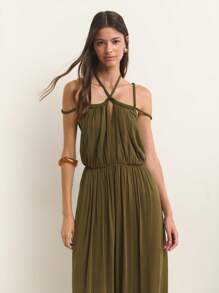 Nöista 这款浅灰绿色连衣裙采用V领、长袖、纽扣前襟和透气面料收腰设计。非常适合女士夏装、夏季套装、大码夏装、欧洲夏装、度假装，也适合参加美国独立日庆祝活动。关键词包括：女士夏装、可爱夏季上衣、独立日和美国独立日女性。