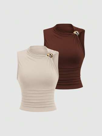 Sweetra Women's Slim Fit Pleated Blouse, Suitable For Summer