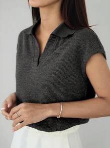 Dazy-Less Women's Loose Business Casual Patchwork Short Sleeve T-Shirt, Spring/Summer - Black - View 4