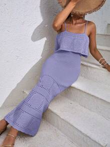 EURMUSE 假日休闲纯色吊带连衣裙 - 紫丁香色 - 查看 7