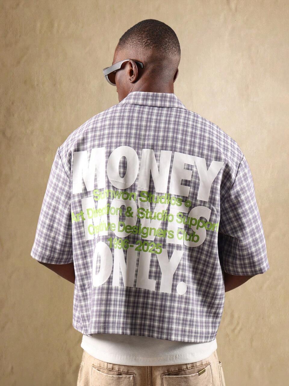 SUMWON Stylish Plaid Short Sleeve Button Down Casual Shirt Oversized Fit Retro Studio Design Streetwear Festival Spring Summer