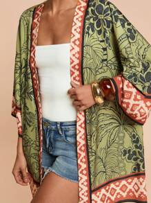 Travachic 女士棕榈树印花长袖和服罩衫，适合度假、下午茶、婚礼季、海滩游轮假期、城市自驾游、波西米亚风假期、音乐节、沙滩装、复活节、女士海滩装、优雅、度假、音乐会、热带假期、假日、波西米亚风、休闲、度假、暑假、度假、优雅、外出、派对 - 彩色 - 查看 6