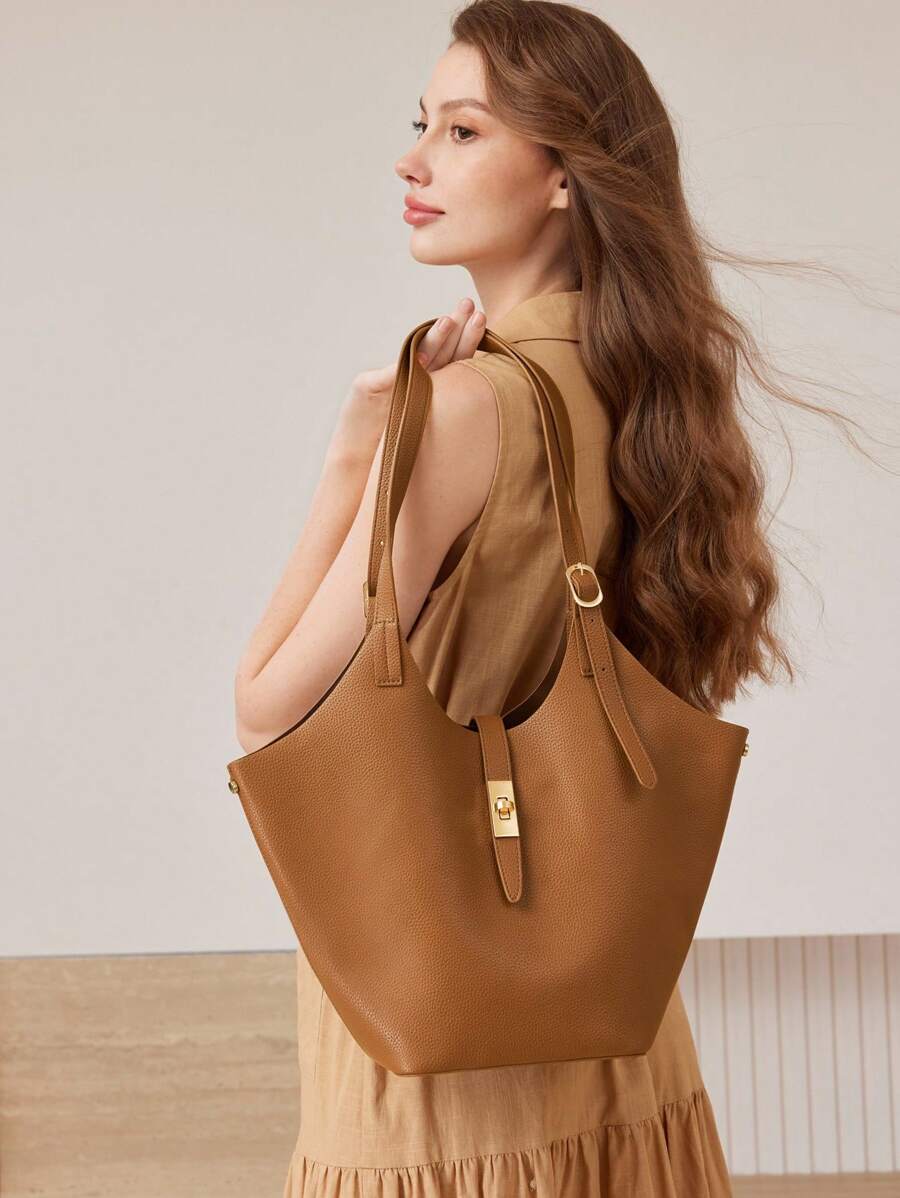 MOTF PREMIUM BOLSO DE MANO DE POLIURETANO CON CIERRE DE GIRO - Camel - Ver 1