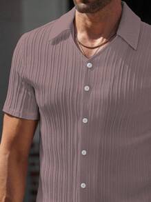 Manfinity Homme 男士纯色短袖衬衫和长裤套装男士夏季裤子套装男士睡衣男士休闲套装。送给男朋友或丈夫的绝佳礼物。 - 藕粉色 - 查看 6