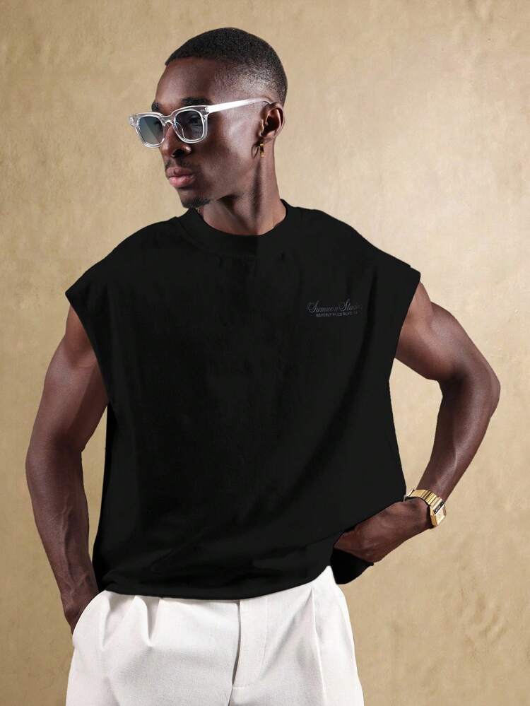 Street Style Oversized Muscle Cut Tank Top Features Raw Edge Drop Shoulder