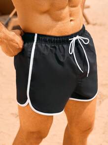 Manfinity Swimmode Pantalones cortos casuales de playa para hombres con ribete de color contrastante