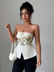 INAWLY Women Floral Embroidered Fashion Button Camisole Top - Hot Pink - View 3